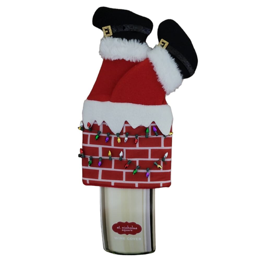 St. Nicholas Square Santa In Chimney Wine Topper, Wine Bottle Cover, Multicolor